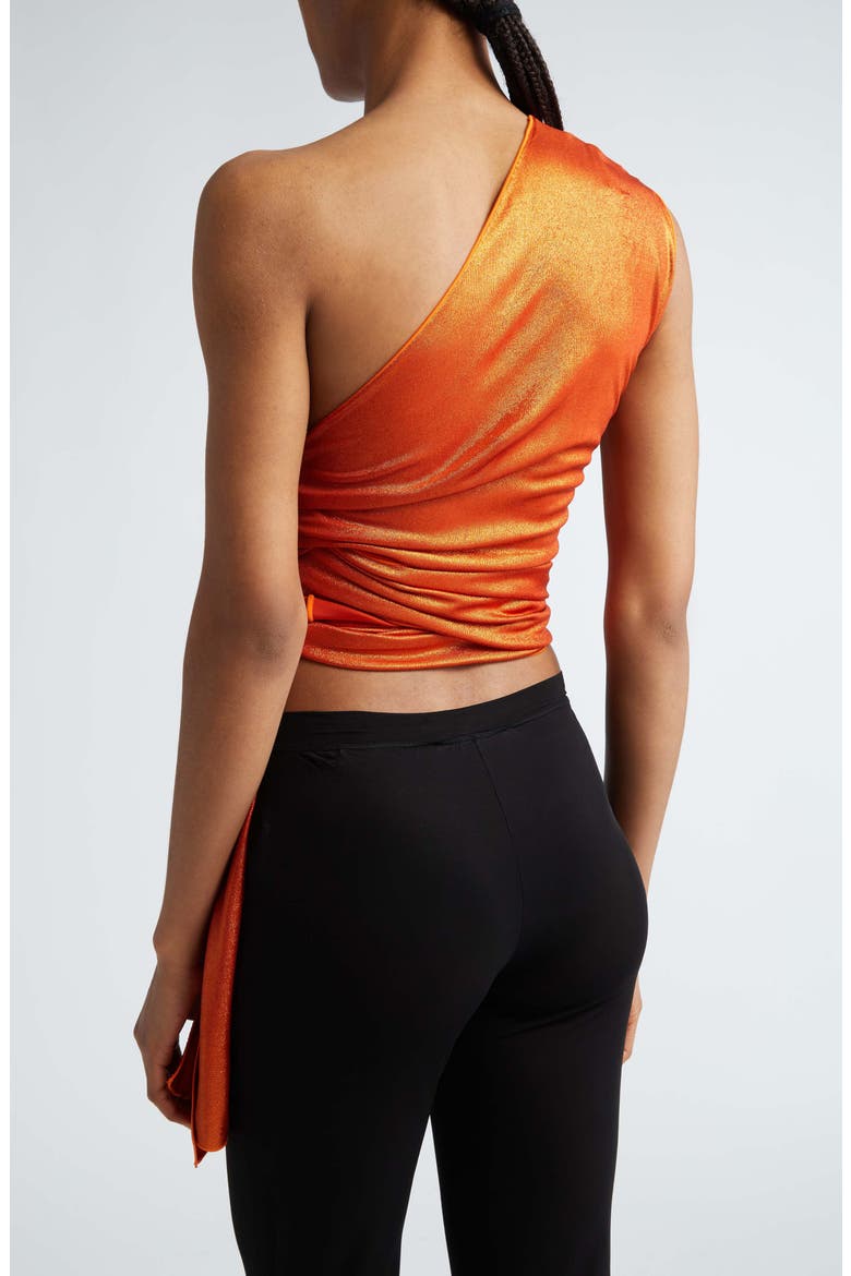Laminated One-Shoulder Wrap Top, Alternate, color, LAMINATED ORANGE
