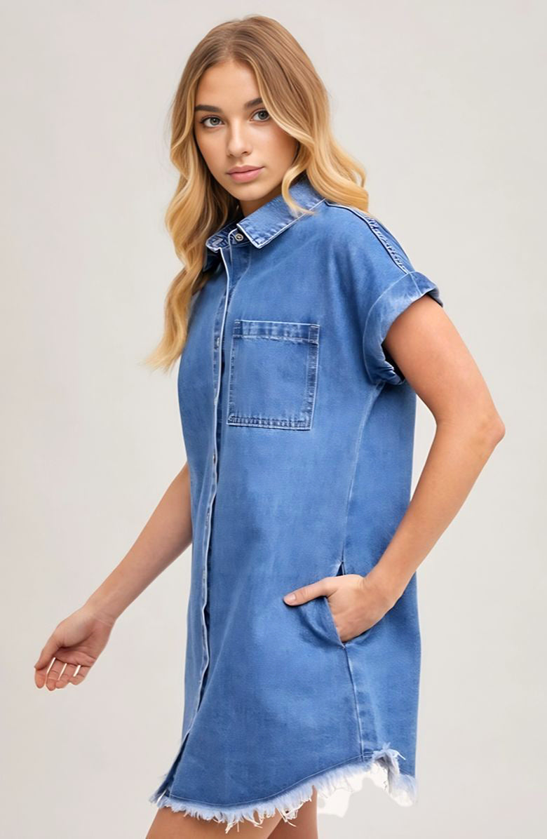Knit and Lounge Relaxed Fit Denim Shirt Dress, Alternate, color, Denim Blue