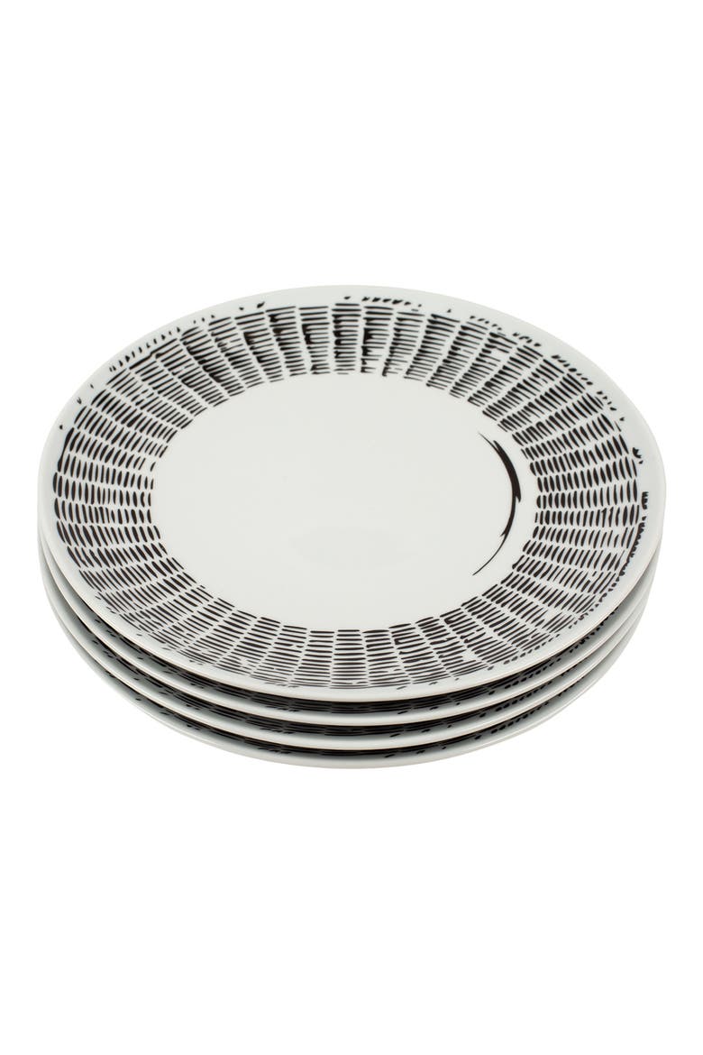 Line Drawing Set of 4 Dinner Plates, Main, color, BLACK WHITE