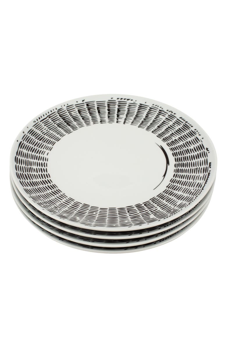 MISETTE Line Drawing Set of 4 Dinner Plates, Main, color, Black White