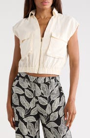 JASON WU Zip Front Linen Blend Crop Top