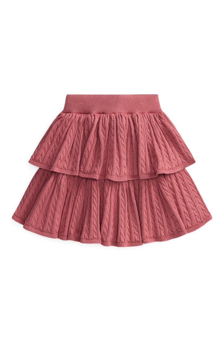 Kids' Tiered Cable Stitch Cotton Skirt, Alternate, color, PINK