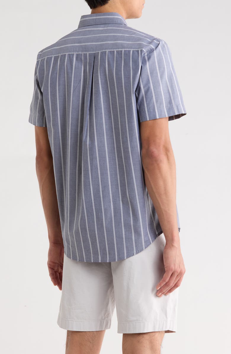 Nordstrom Cotton Poplin Short Sleeve Button-Up Shirt, Alternate, color, Navy Band Stripe