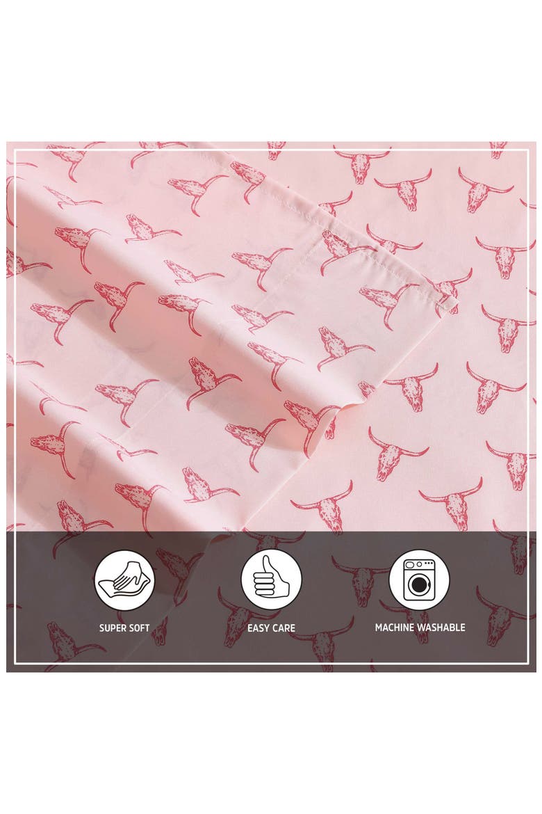 Steer Skull Print Microfiber Sheet Set, Alternate, color, LIGHT PINK