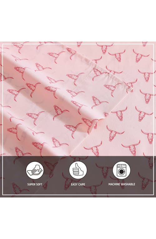 Wrangler Steer Skull Print Microfiber Sheet Set In Pink