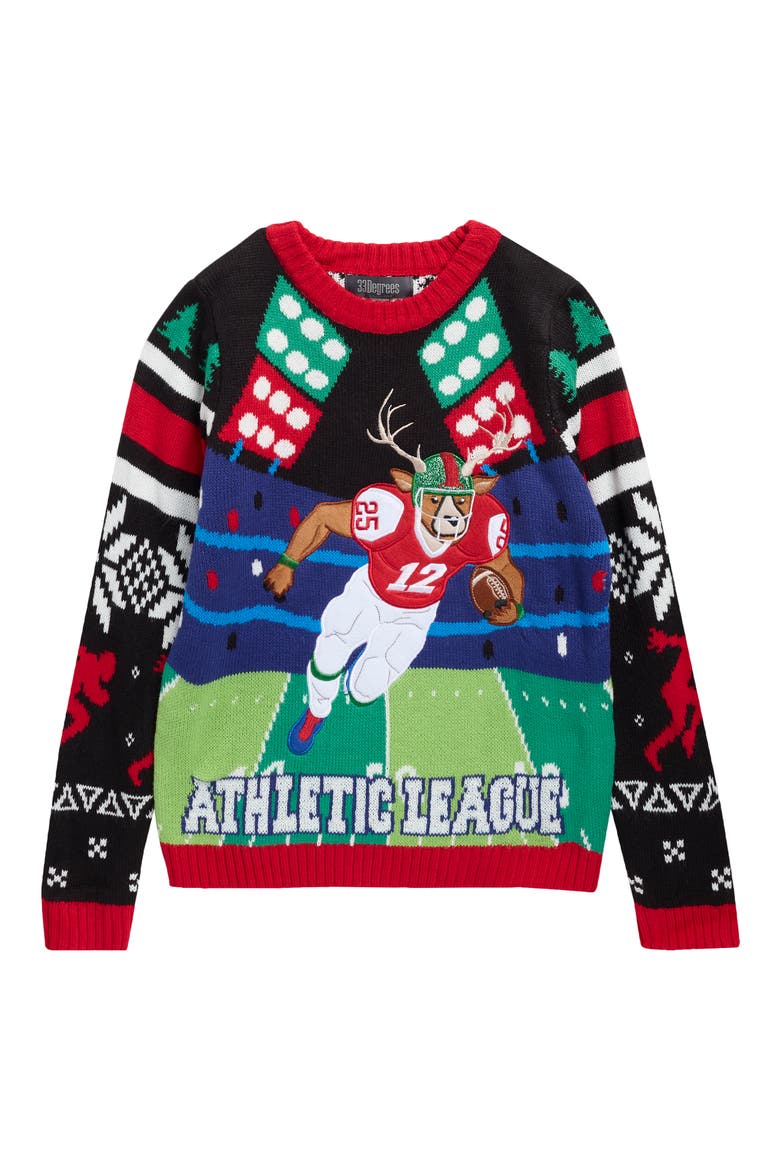 Kids' Reindeer Athletic League Sweater, Main, color, BLACK