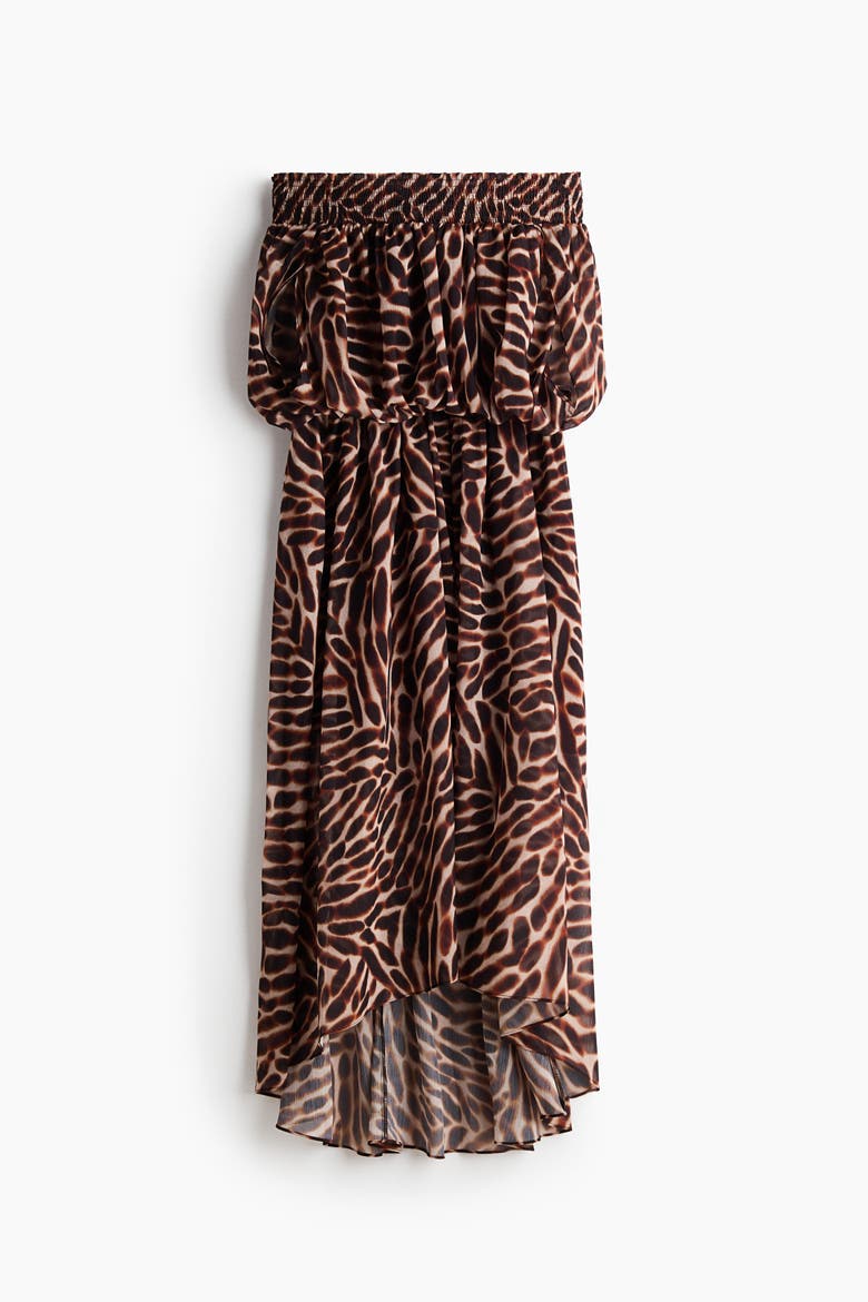 Off-the-shoulder Chiffon Dress, Alternate, color, Dark brown/patterned