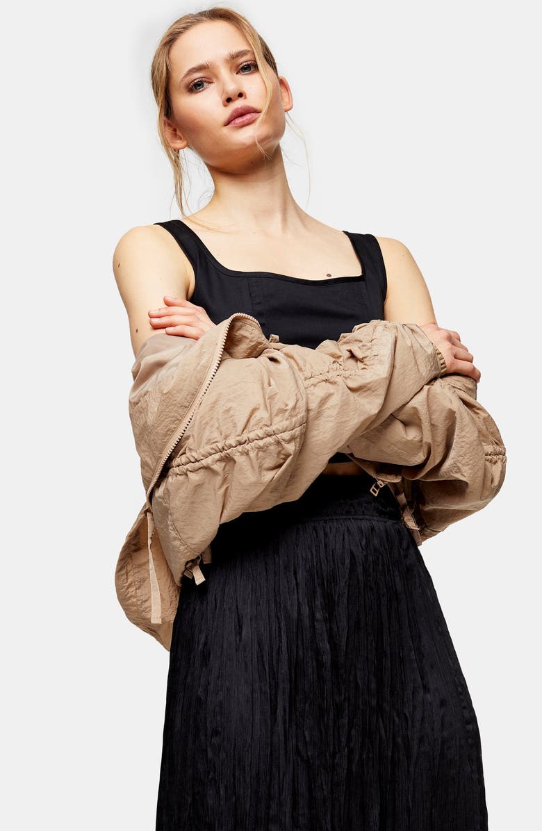 Topshop Pleated Crushed Satin Skirt, Alternate, color,