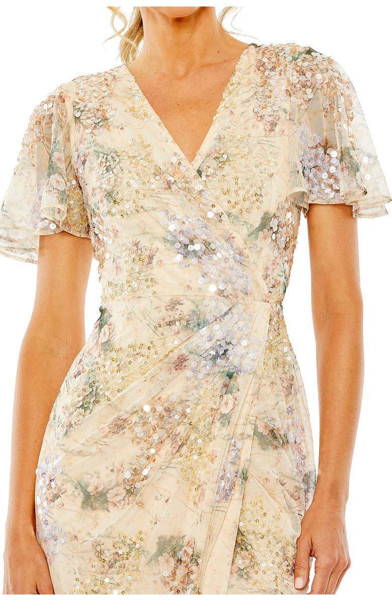 Mac Duggal Embellished Butterfly Sleeve Faux Wrap Gown, Alternate, color, Champagne