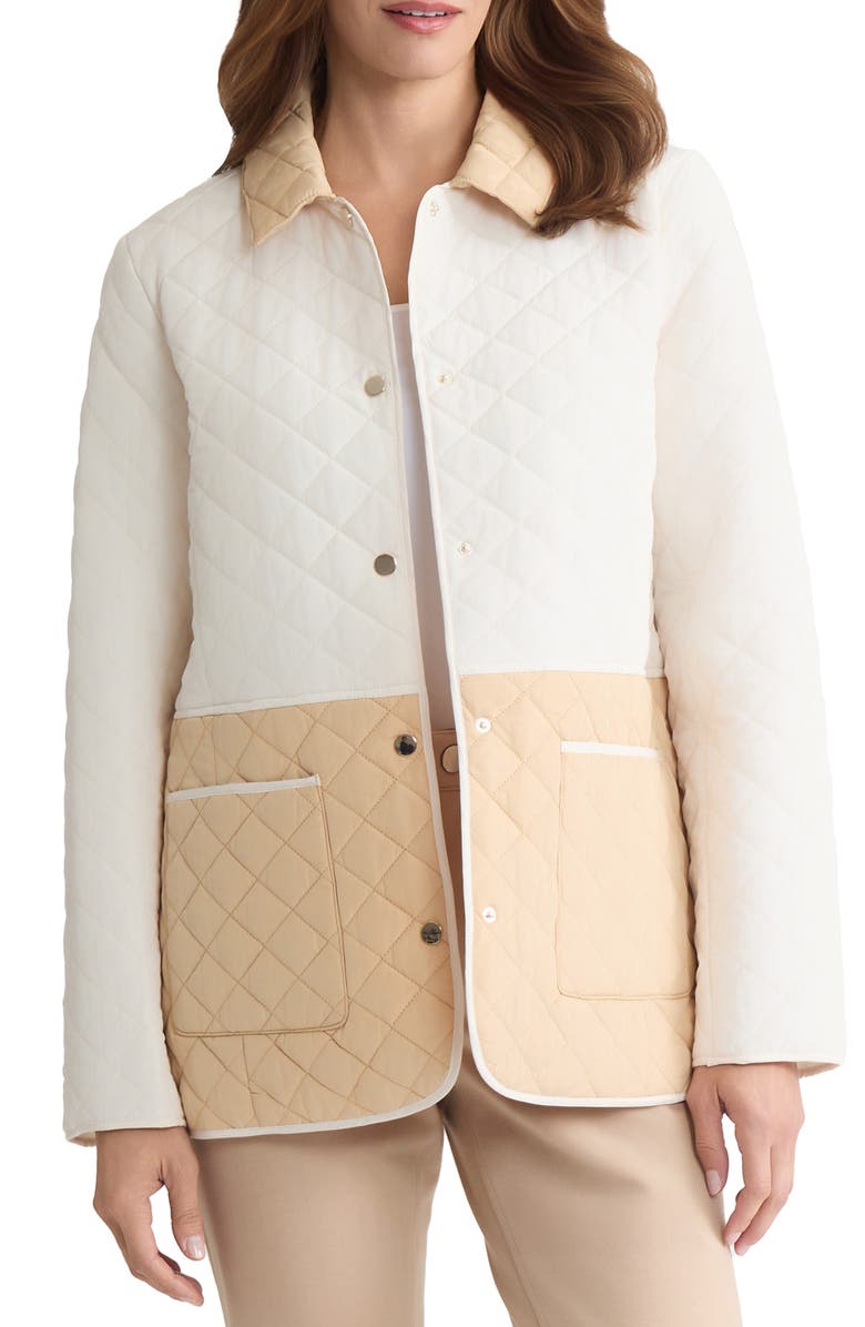 Jones New York Colorblock Quilted Barn Jacket, Main, color, Jones White/ Cafe Au Lait