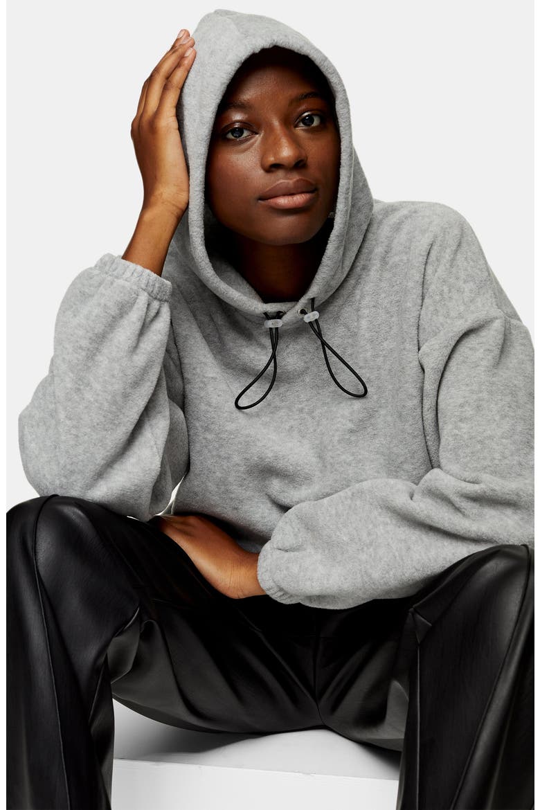 Crop Fleece Hoodie, Alternate, color, GREY