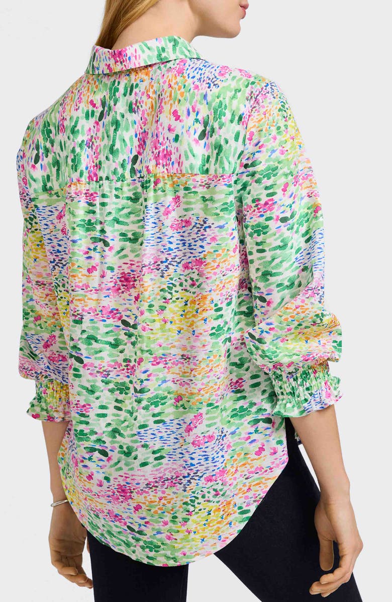 Foxcroft Olivia Floral Smocked Cuff Linen Blend Button-Up Shirt, Alternate, color, 