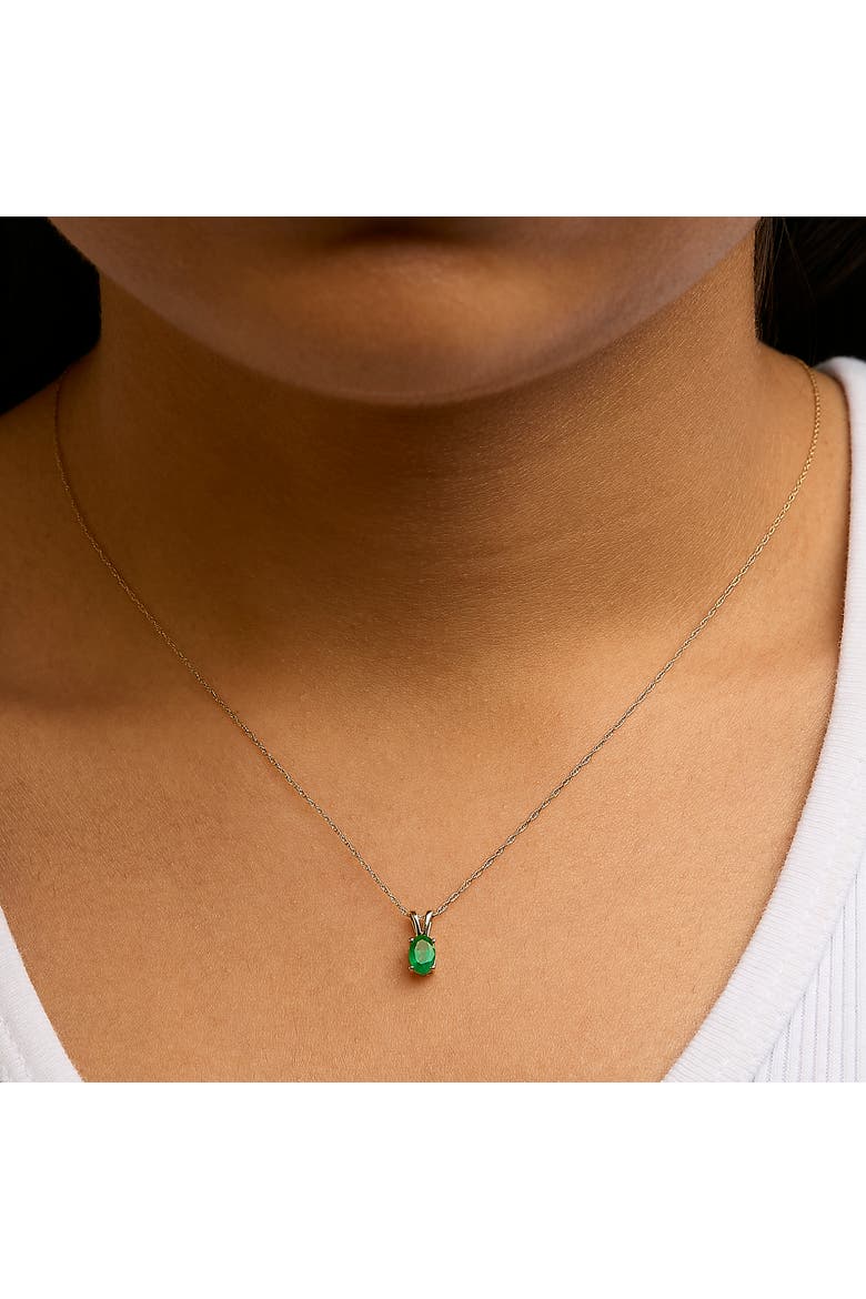 14K Yellow Gold Oval Green Emerald Solitaire Pendant Necklace, Alternate, color, Yellow
