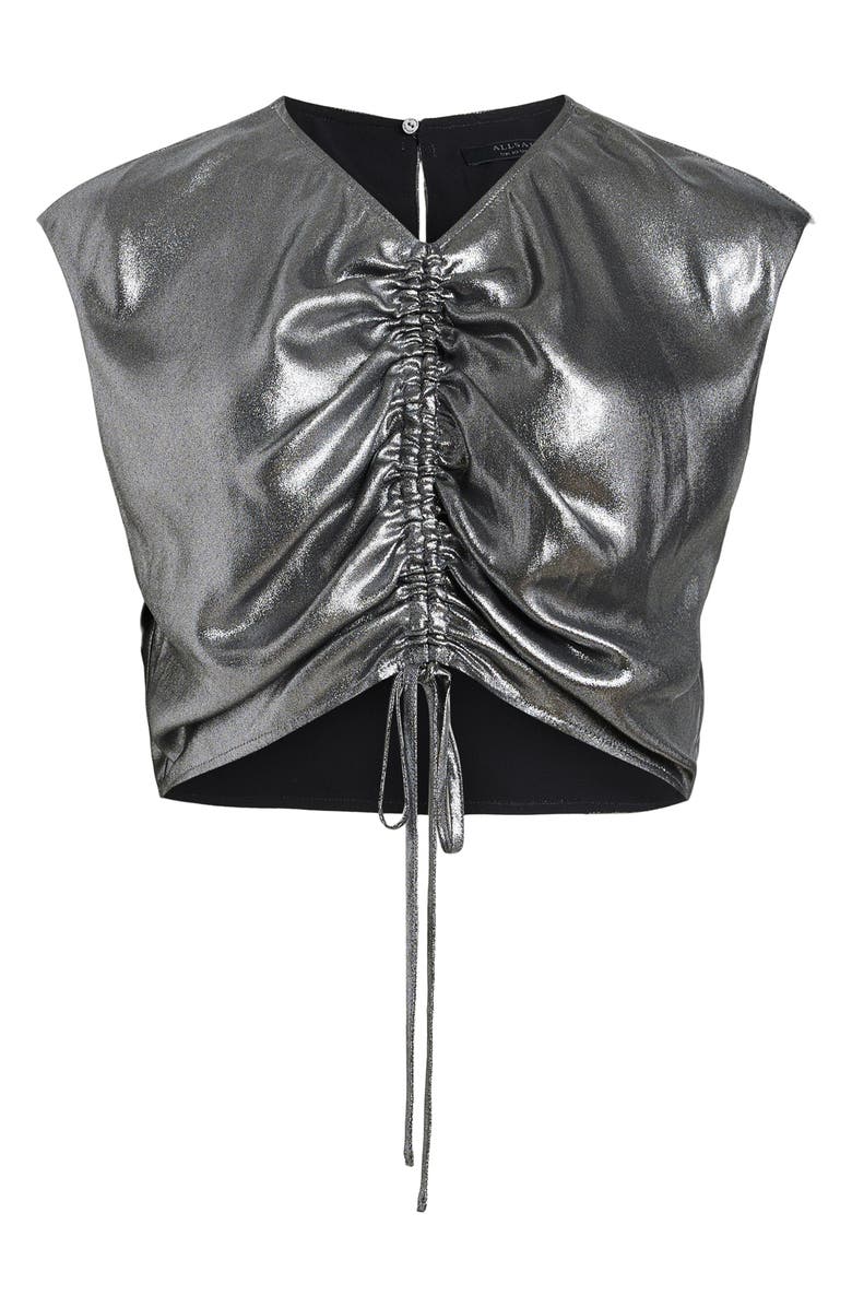 AllSaints Carla Metallic Crop Top, Alternate, color, Gunmetal Grey