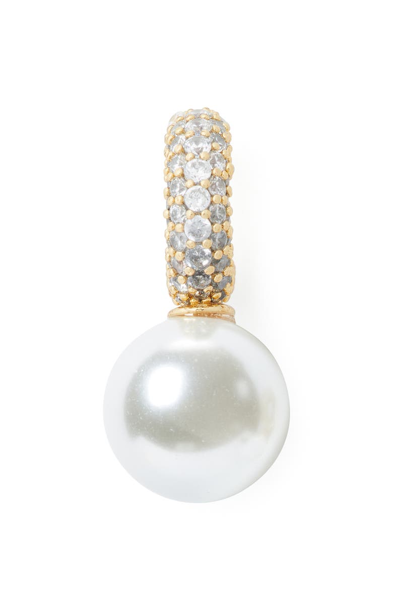 Kate Spade New York imitation pearl pavé huggie hoop earrings, Alternate, color, 