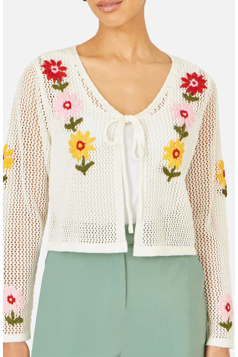 Crochet Embroidered Flower Cardigan, Alternate, color, Ivory