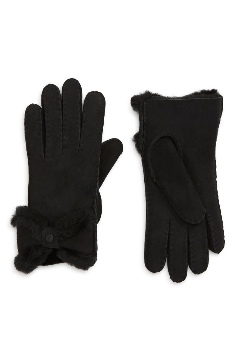 UGG<sup>®</sup> Bow Genuine Shearling Gloves, Main, color, 