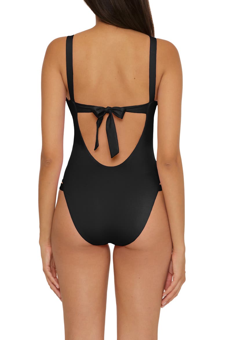 Color Code Leg Inset One-Piece Swimsuit, Alternate, color, BLACK