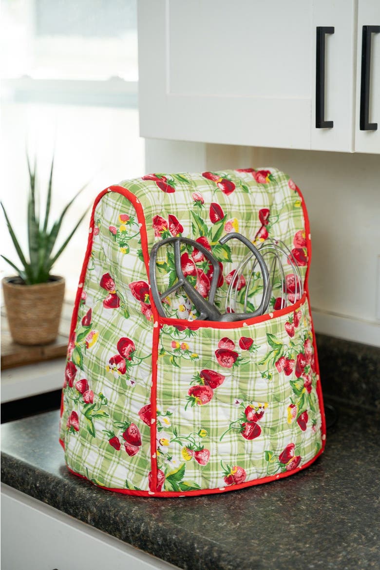 Strawberry Gingham Stand Mixer Cozy, Alternate, color, Green