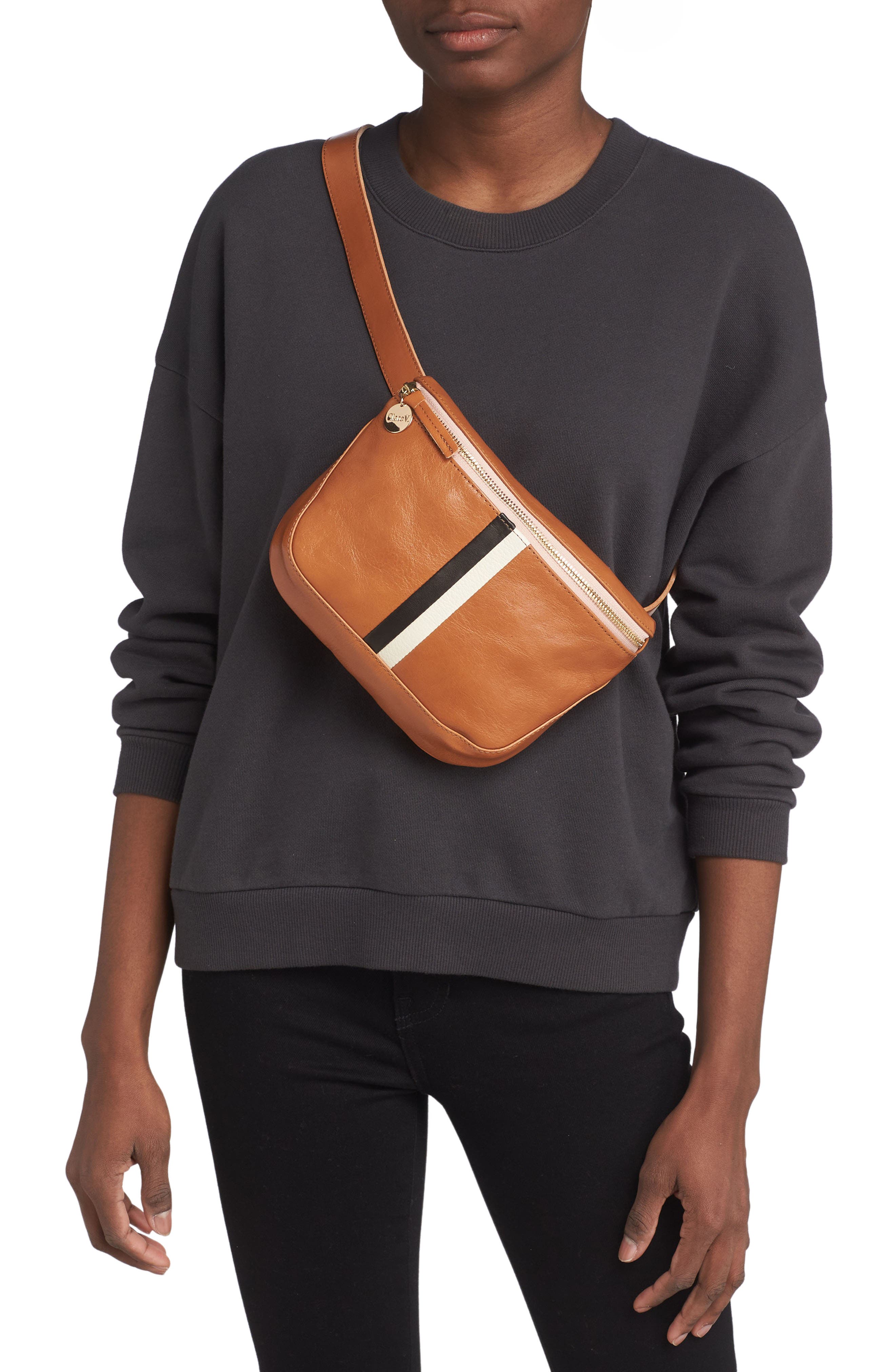 Clare V. Colorblock Leather Belt Bag, Alternate, color, 