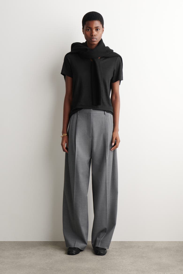 V-neck Linen T-shirt, Alternate, color, BLACK