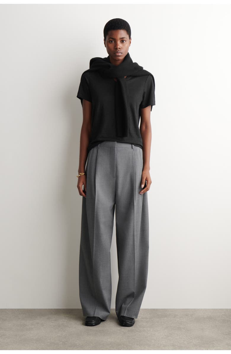 COS V-neck Linen T-shirt, Alternate, color, Black