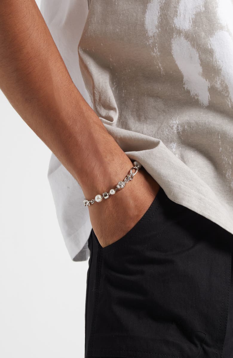 McQueen Crystal Skull & Faux Pearl Bracelet, Alternate, color, 926/ Pearl/ Cry