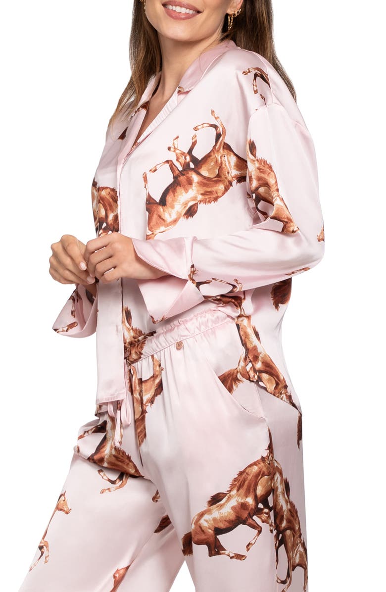 Midnight Bakery Print Satin Pajamas, Alternate, color, Peach
