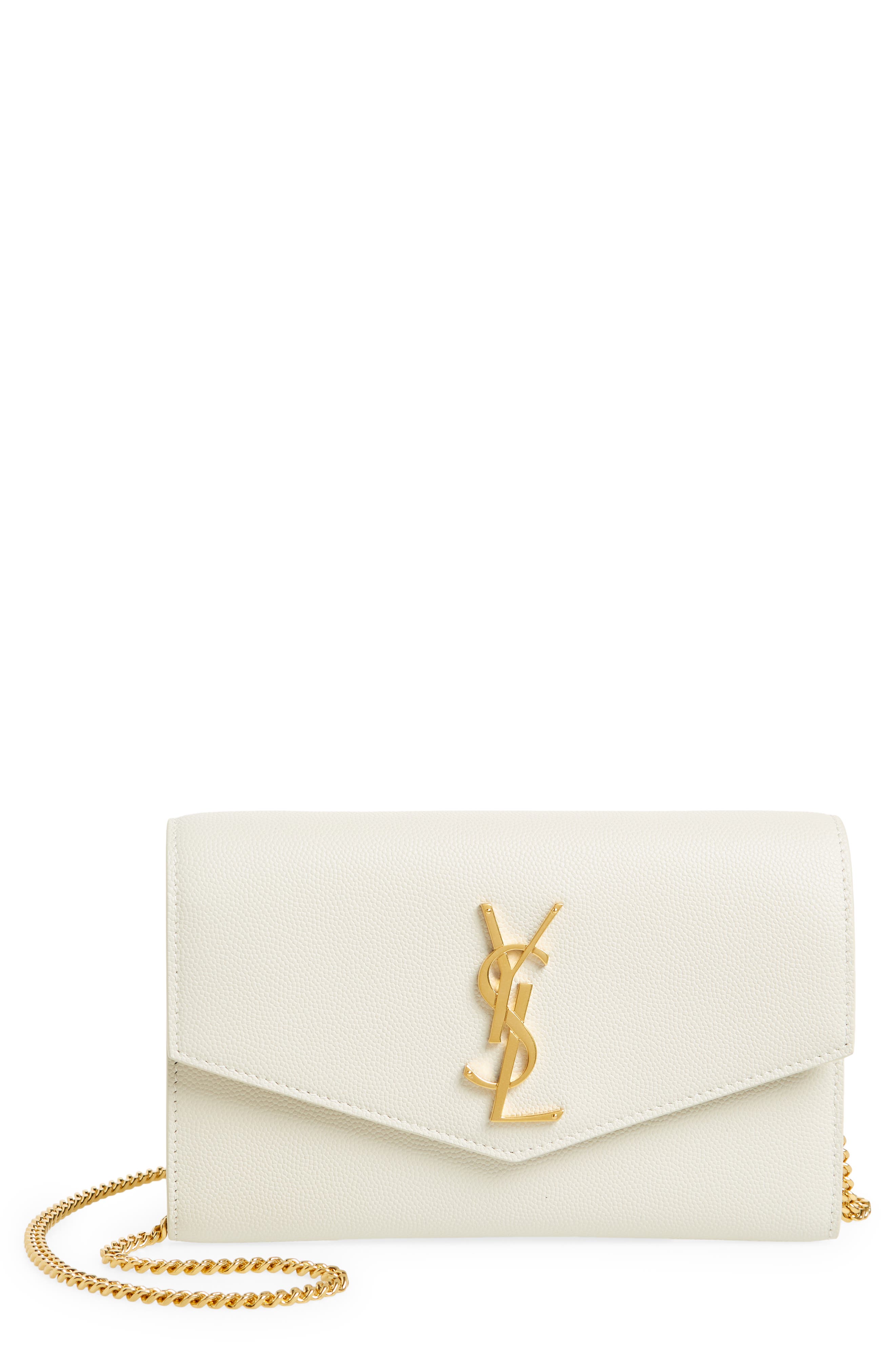 Uptown Pebbled Calfskin Leather Wallet on a Chain, Main, color, BLANC VINTAGE