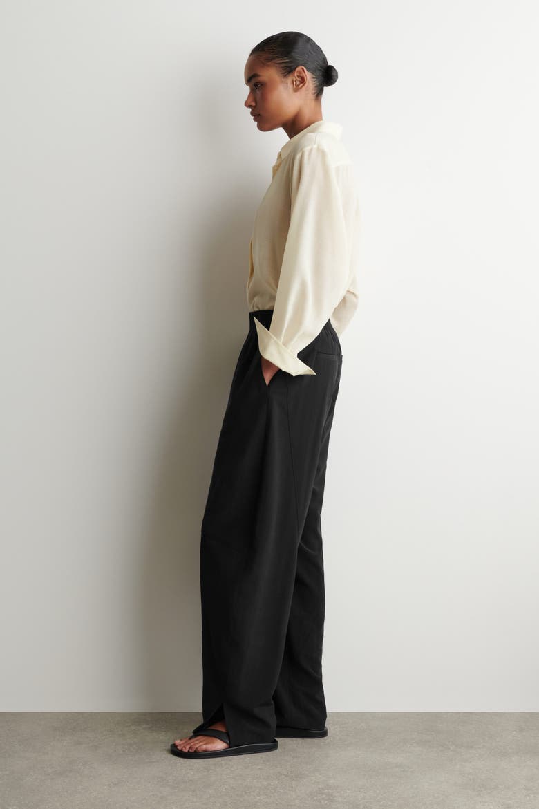 Paneled Elasticated Barrel-leg Pants, Alternate, color, BLACK