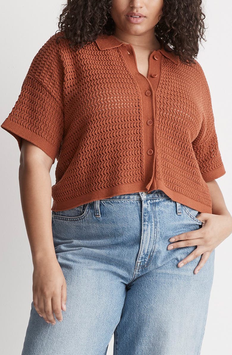 Madewell Crochet Button-Up Sweater Top, Alternate, color, 
