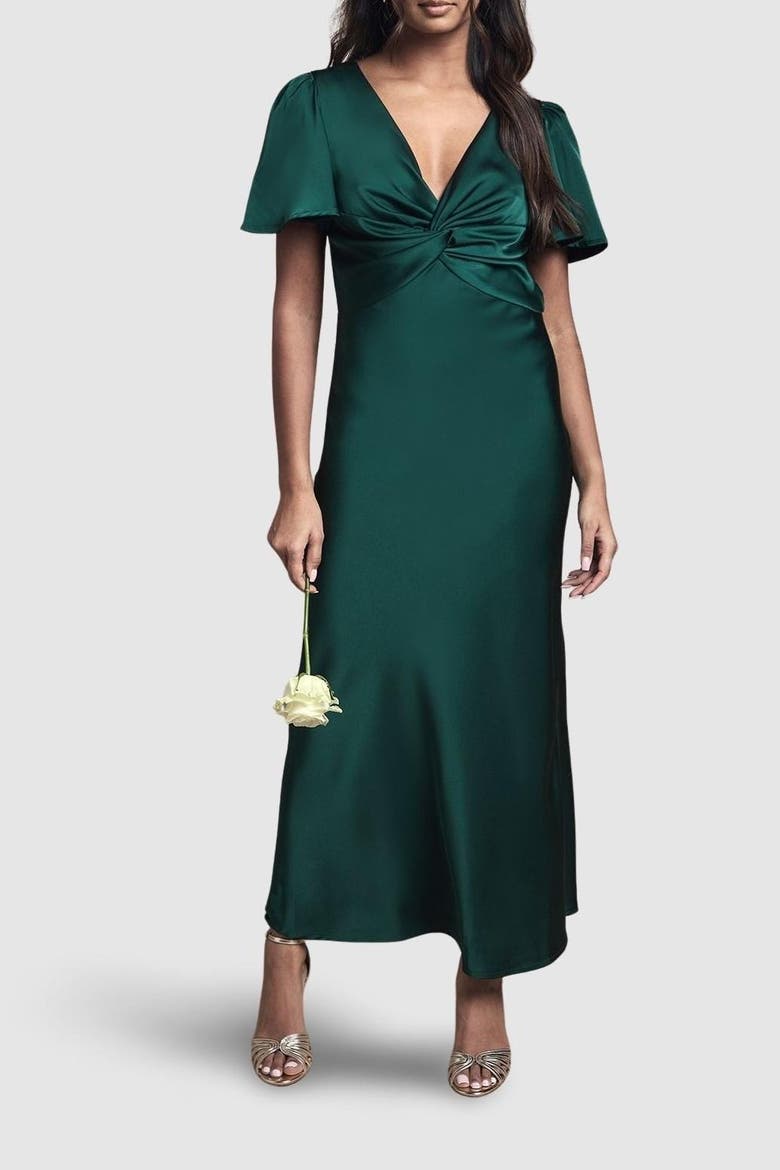 Satin Midi Bridesmaid Dress, Alternate, color, Emerald