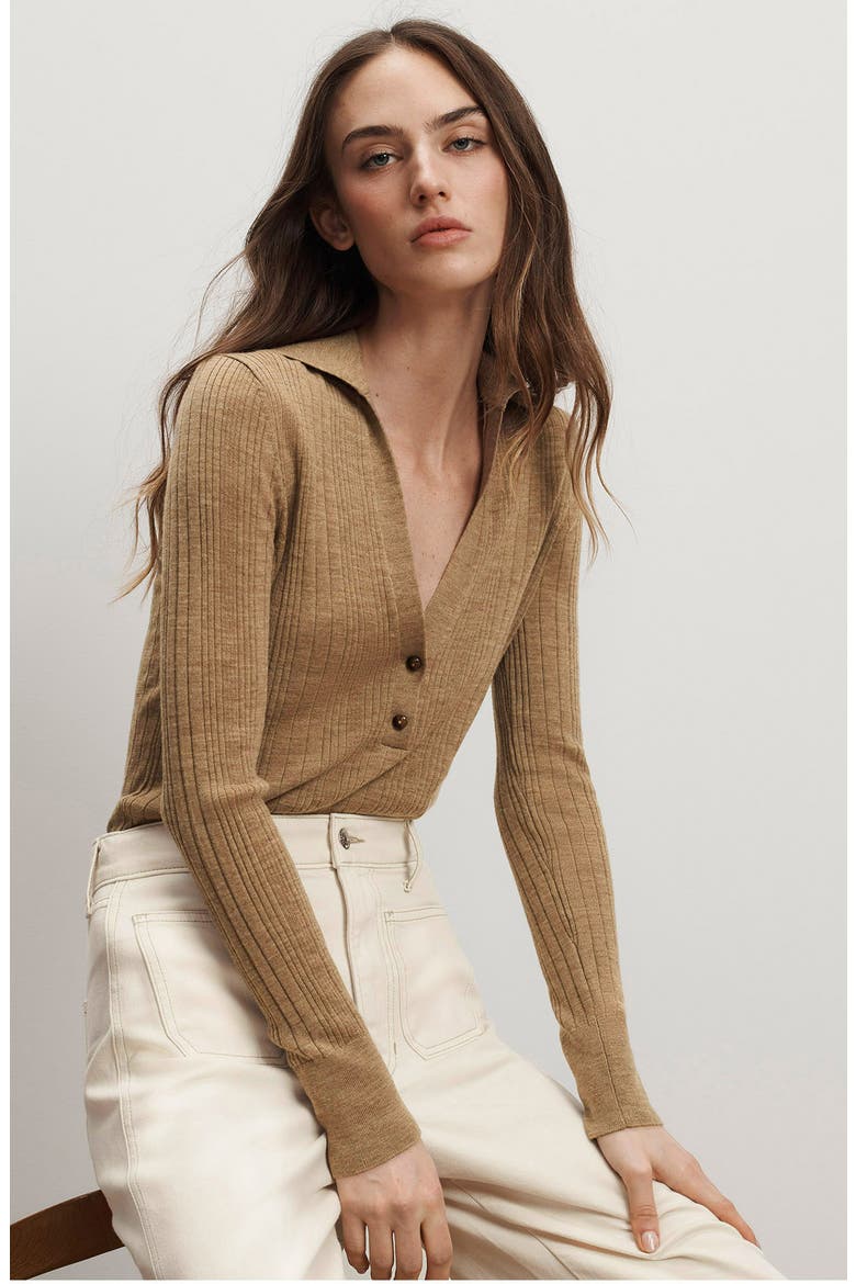 Rouni Johnny Collar Wool Sweater, Alternate, color, DARK KHAKI