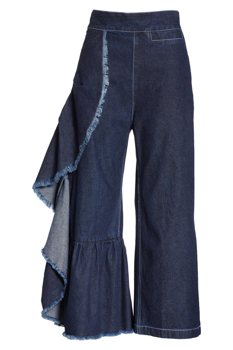Revel Ruffle Pants, Alternate, color, DARK INDIGO