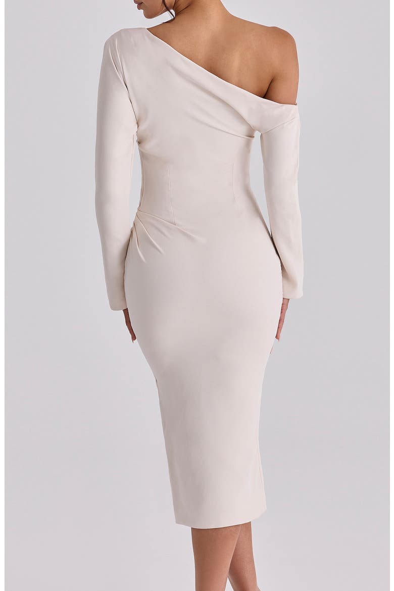 Arista Pleated One-Shoulder Long Sleeve Cocktail Dress, Alternate, color, VINTAGE IVORY