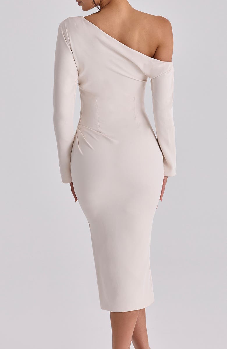HOUSE OF CB Arista Pleated One-Shoulder Long Sleeve Cocktail Dress, Alternate, color, Vintage Ivory