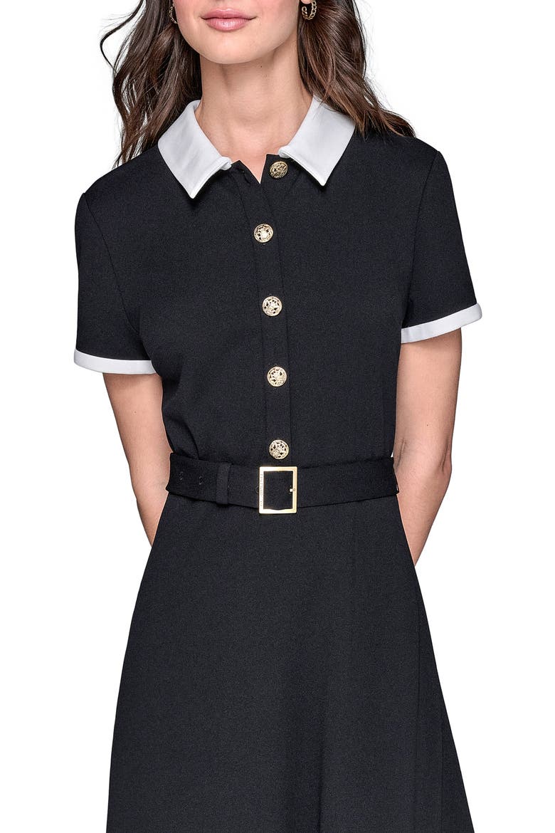 Belted Scuba Crepe Midi Dress, Alternate, color, BLACK/ SOFT WHITE
