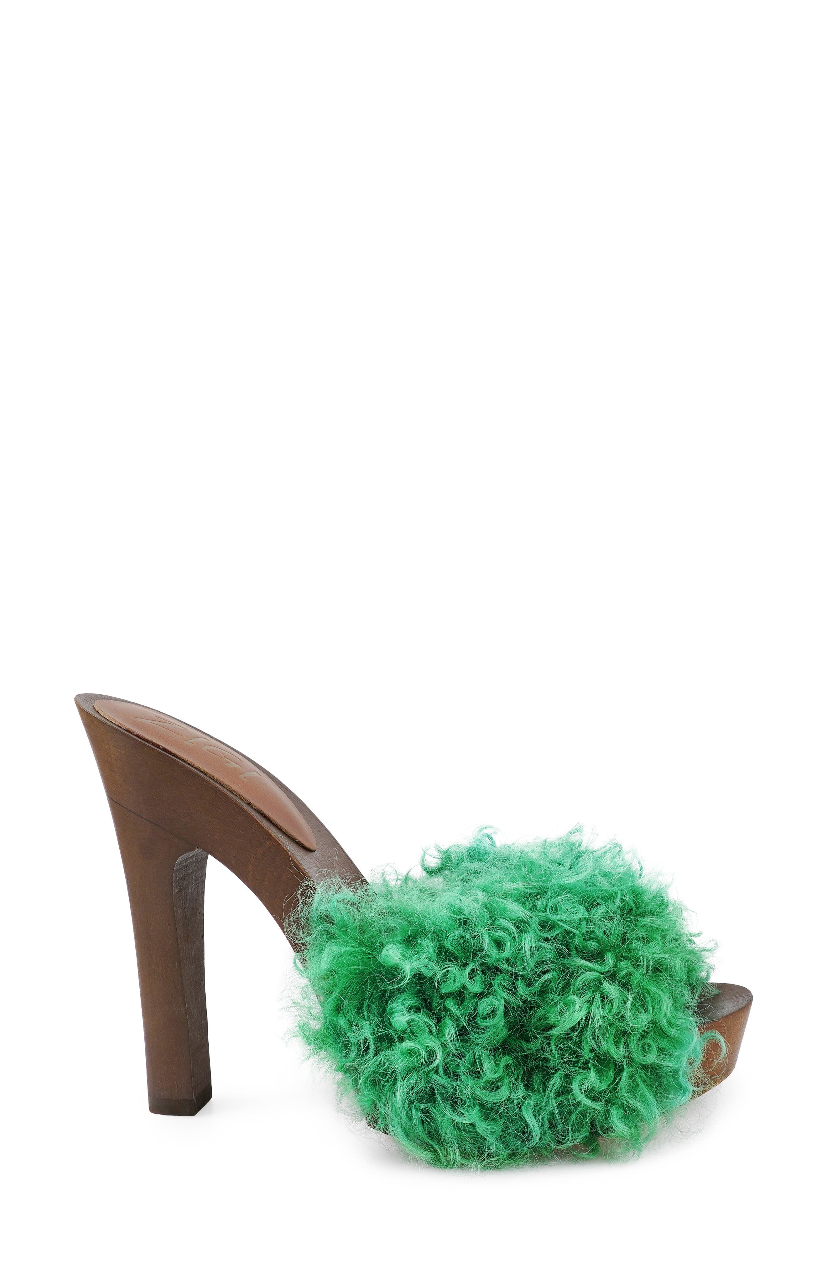 Genuine Shearling Platform Sandal, Alternate, color, GREEN FUR