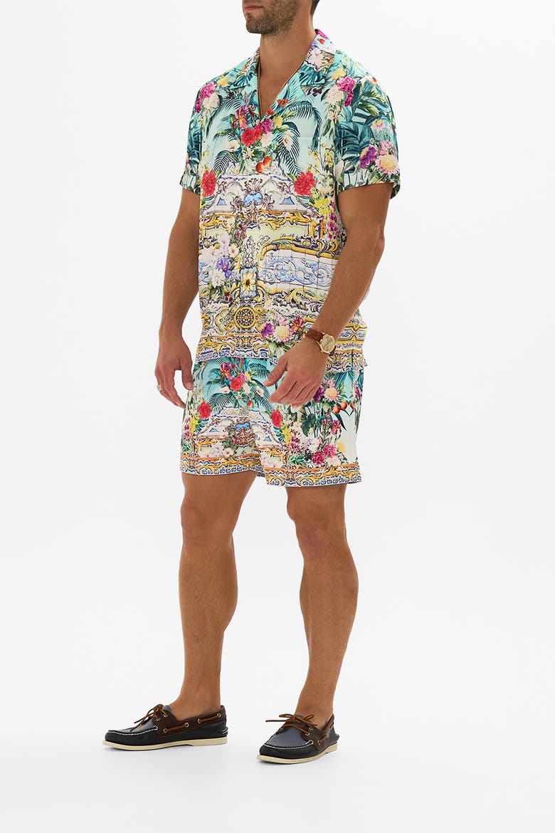 Mid Length Boardshort With Elastic Waist Gardens Of Queluz, Alternate, color, Gardens Of Queluz