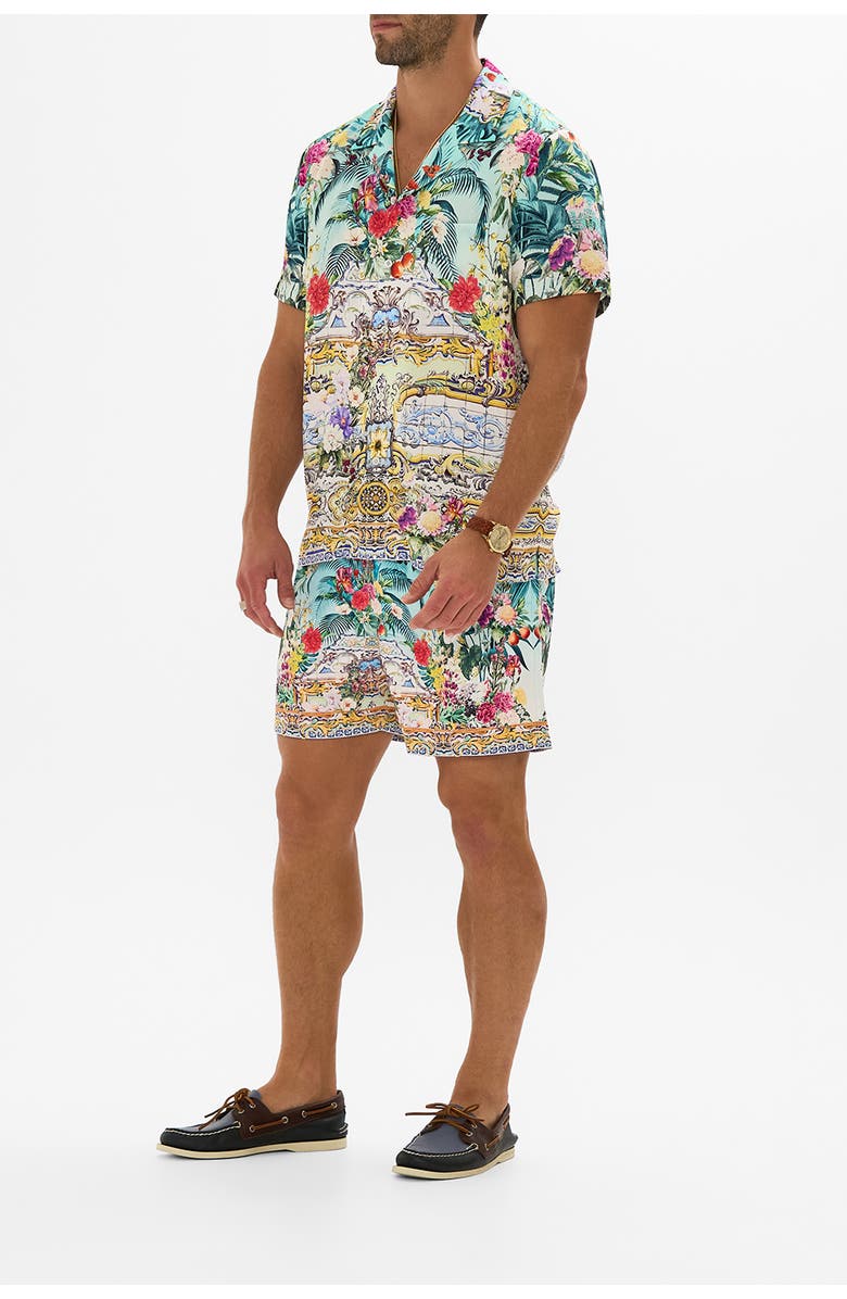 Hotel Franks By Camilla Mid Length Boardshort With Elastic Waist Gardens Of Queluz, Alternate, color, Gardens Of Queluz