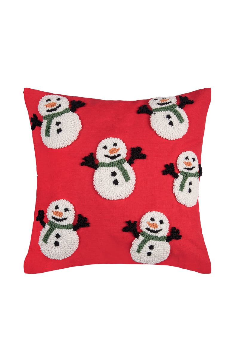 C&F Home Snowman Party Hooked Christmas Accent Throw Pillow 18" x 18", Main, color, Red