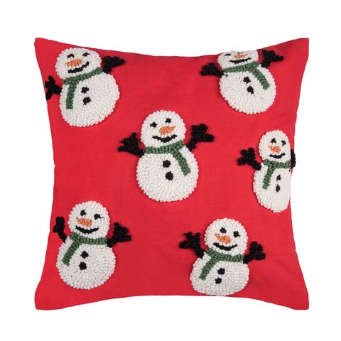 Snowman Party Hooked Christmas Accent Throw Pillow 18" x 18"