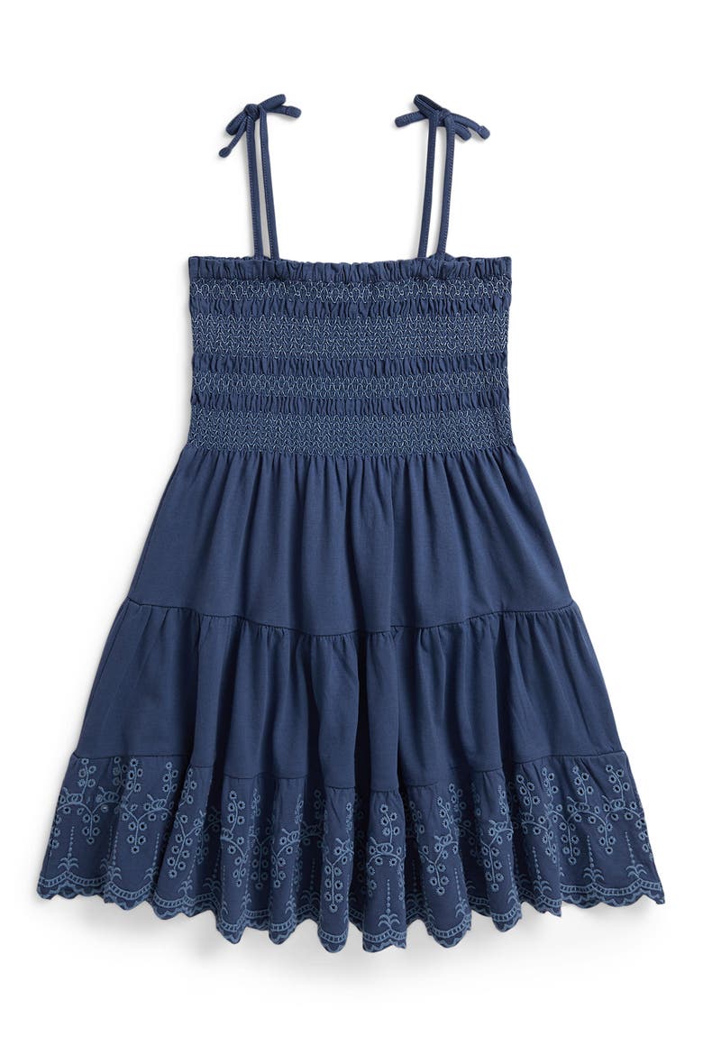 Kids' Smock Bodice Cotton Eyelet Sundress, Alternate, color, EARTH BLUE
