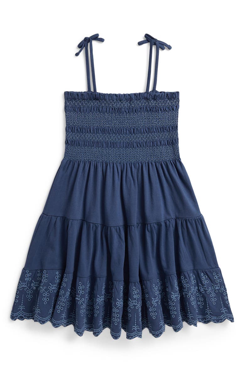 Polo Ralph Lauren Kids' Smock Bodice Cotton Eyelet Sundress, Alternate, color, Earth Blue