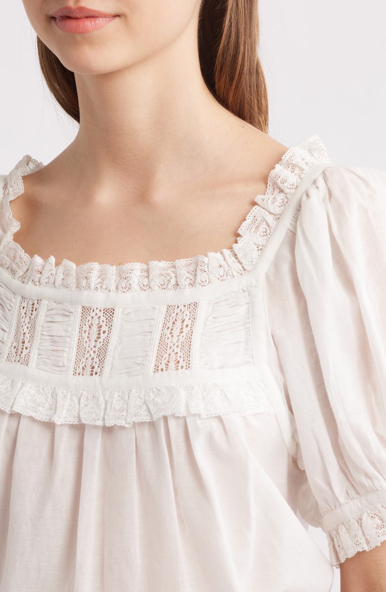 DÔEN Frances Lace Inset Cotton Blend Top, Alternate, color, Salt Lace