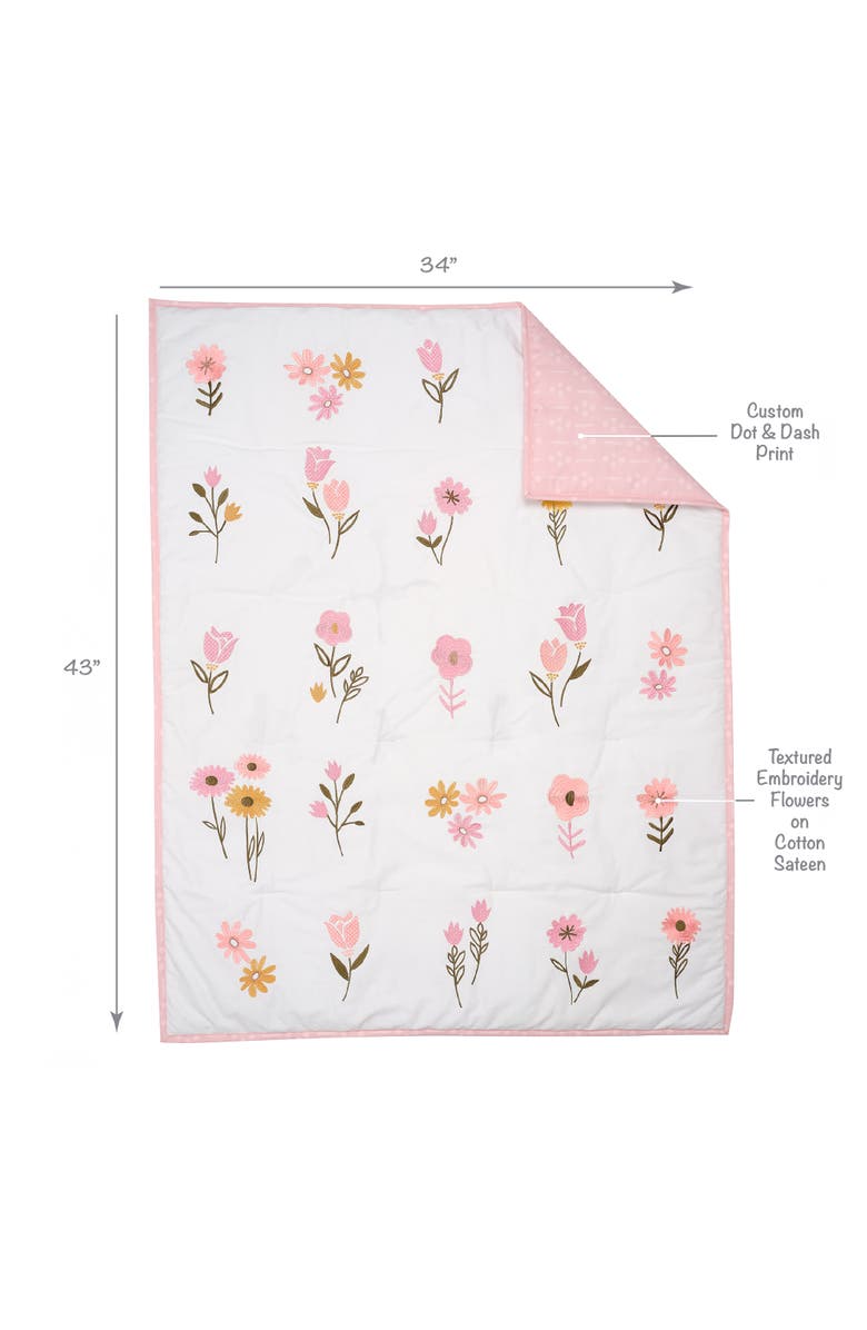 Lambs & Ivy Little Garden 3-Piece Embroidered Floral Baby Crib Bedding Set, Alternate, color, White