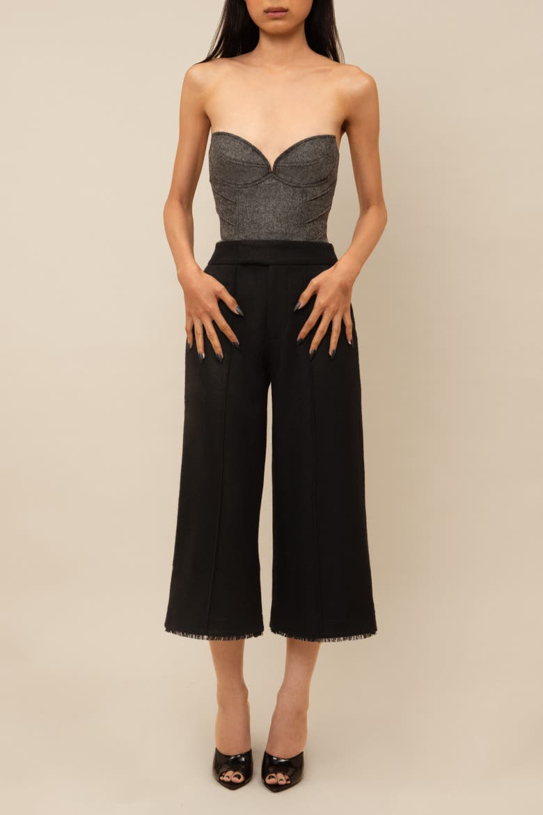 Salem Structured Thick Wool Ruffled-Hem Pant, Alternate, color, Black