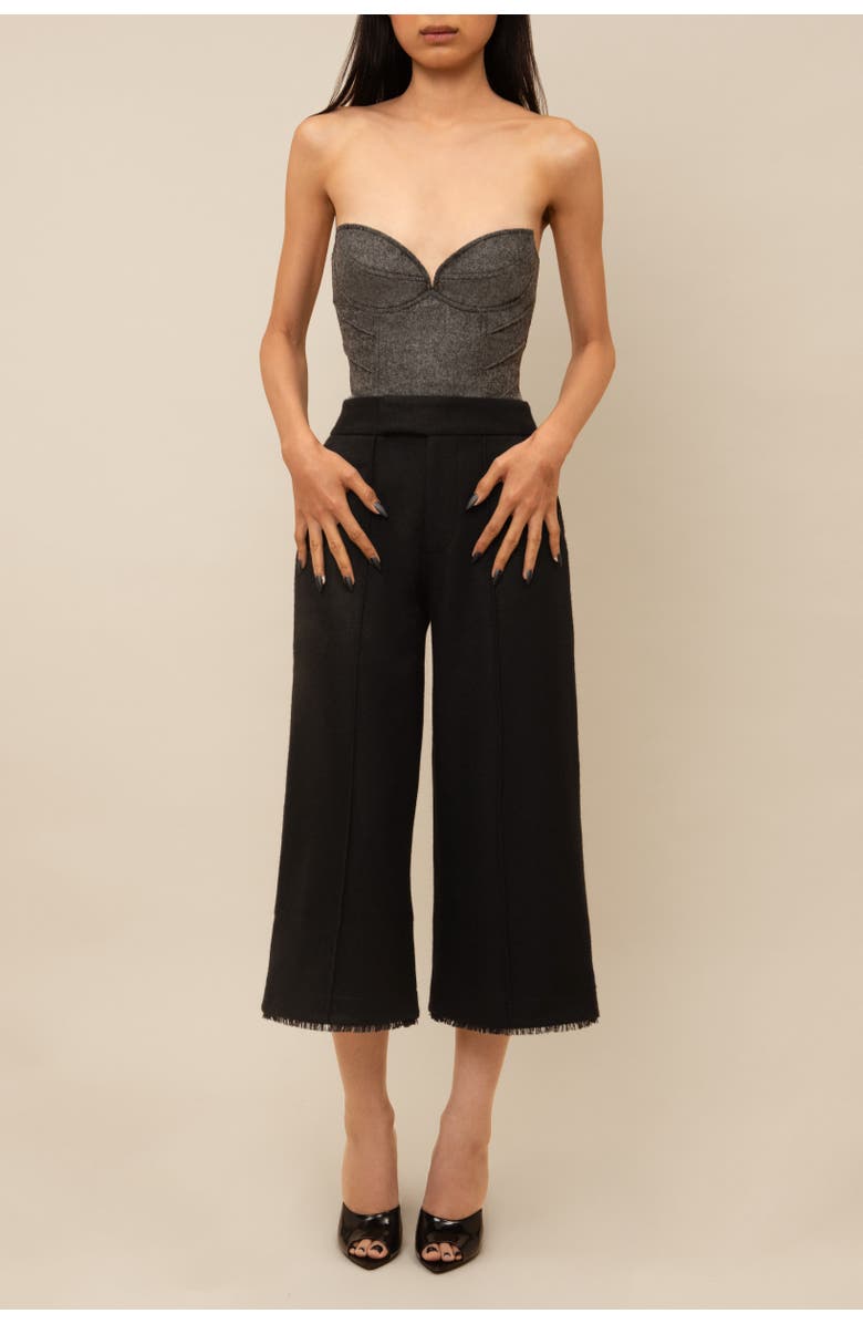 Contessa Mills Salem Structured Thick Wool Ruffled-Hem Pant, Alternate, color, Black