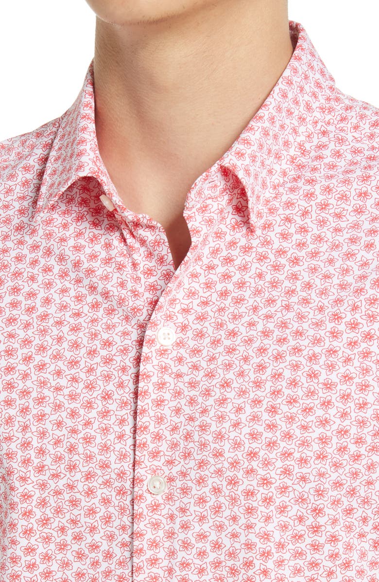 BOSS Robb Floral Print Short Sleeve Stretch Button-Up Shirt, Alternate, color, 