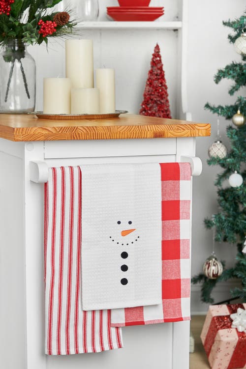 C & F Home C&f Home Snowman Face Waffle Weave Cotton Kitchen Towel In White